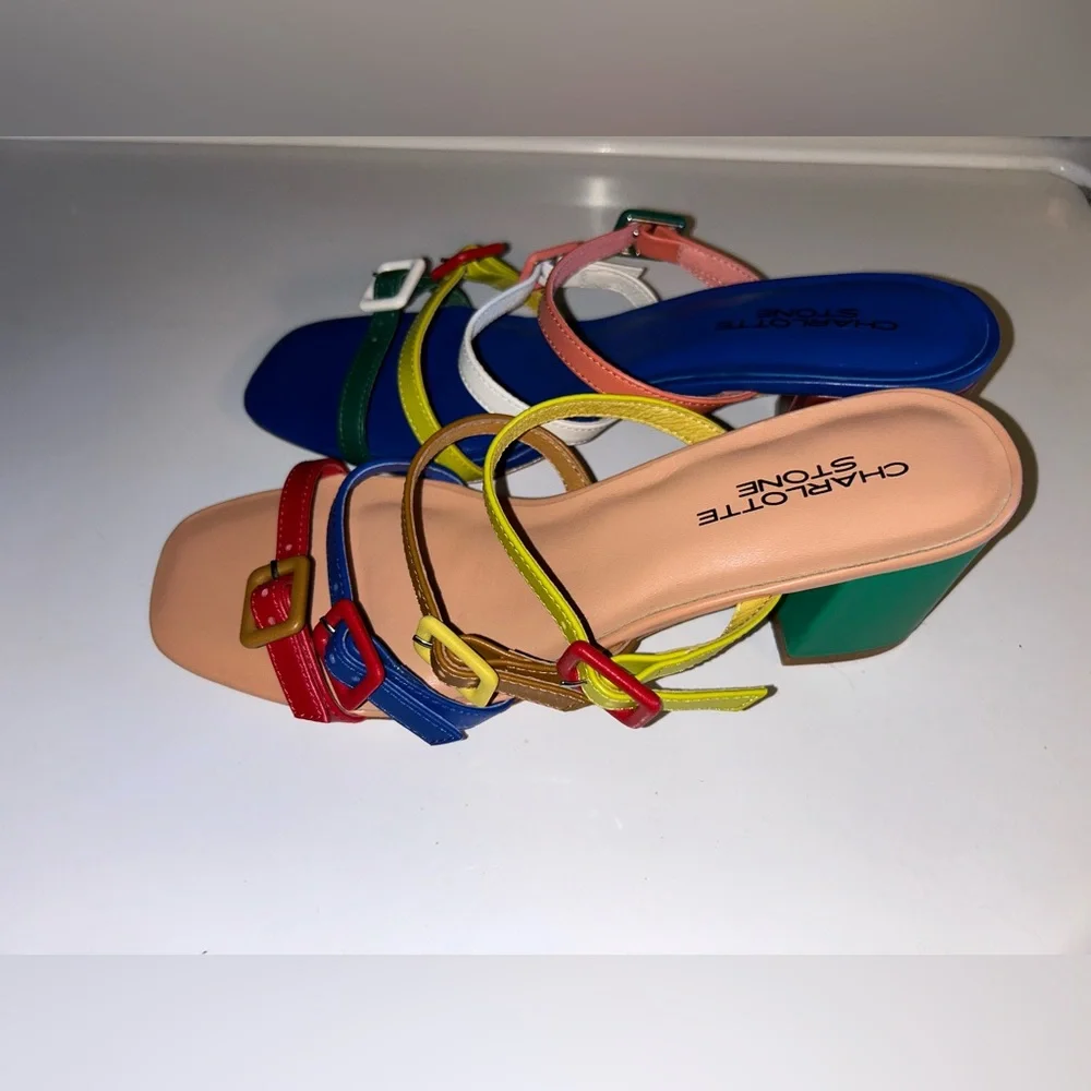 Charlotte Stone Mireille Sandal, Multicolor Mismatched Strappy Sandals, size 9 - Picture 7 of 13